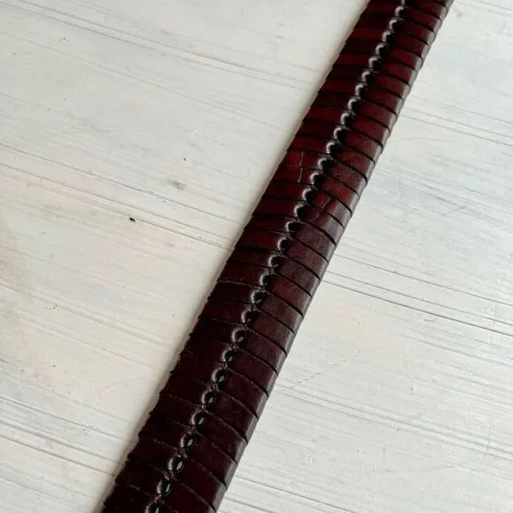Vintage Brown Leather Braided Woven Belt UNISEX Silver-Plate Buckle, SZ 28 - Picture 6 of 9
